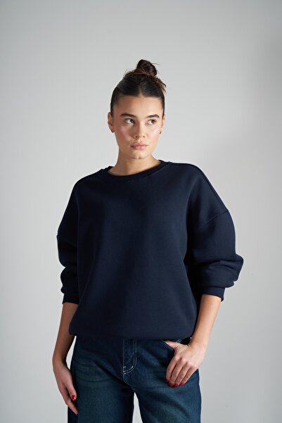 citycenterfashion Women's Crew Neck Basic Ribbed Oversize Sweatshirt Cty-Abr-...