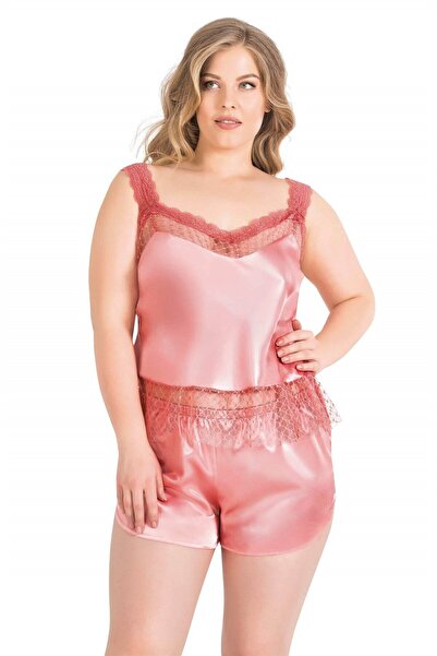 Slendos Women'S, Plus Size, Coral, Babydoll Shorts Set