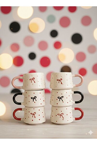 İNA PAZARLAMA طقم أكواب سيراميك بنقشة فيونكة 6 قطع - أكواب قهوة وشاي