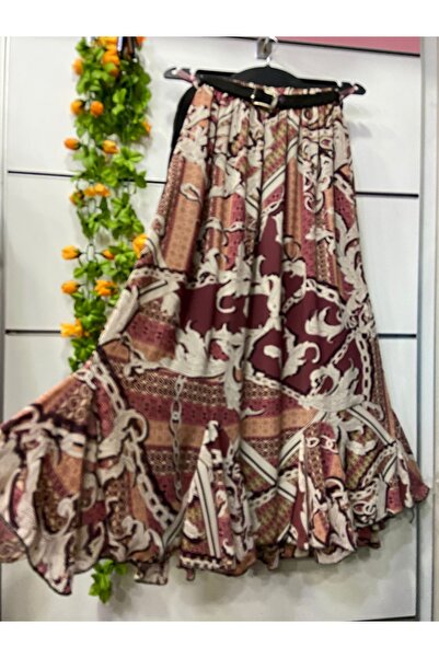 edu collection Patterned Chiffon Skirt with Flounce, Lined, Belt Included, Gi...