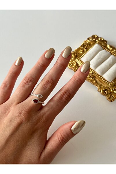 Charmist Steel Drop Pink Stone Ring Adjustable