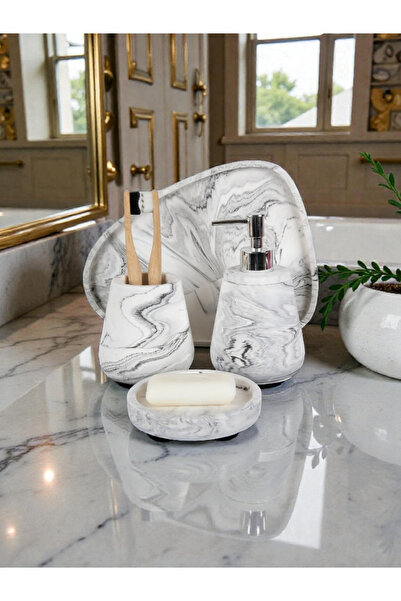 Trust Stone 4-Piece Marble Pattern Concrete Bathroom Set, Liquid Soap Dispens...
