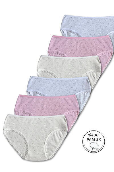 Panfilia 100% Cotton Girls' Jacquard Slip Panties Underwear 6 Pack