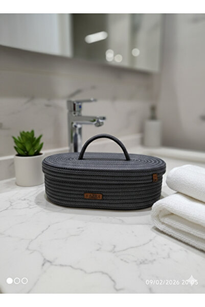 AZR HOME DESİGN Natural Jute Rope Oval Lid Basket Multi-Purpose Organizer 30X18