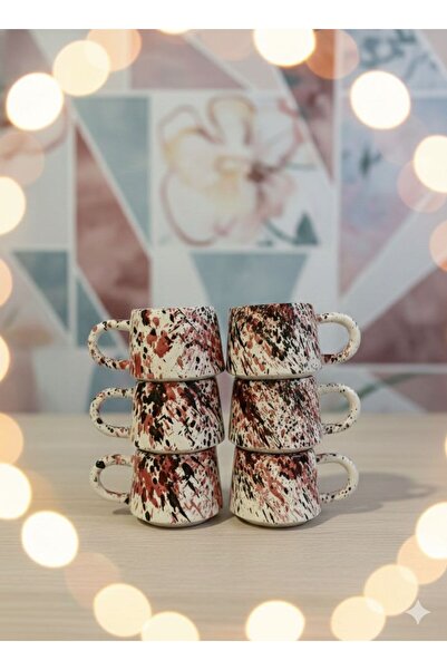 İNA PAZARLAMA طقم أكواب سيراميك منقوشة بالرش 6 قطع - أكواب قهوة وشاي