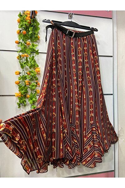 edu collection Patterned Chiffon Skirt with Flounce, Lined, Belt Included, Gi...