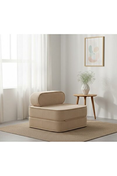 Puftic Solo Mat Modern Lüks Kadife Fitilli Berjer Katlanan Açılan Yatak