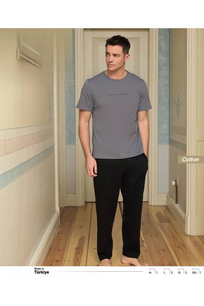 İpek Set de pijamale pentru bărbați, cu mânecă scurtă, decolteu tip crew, 100...