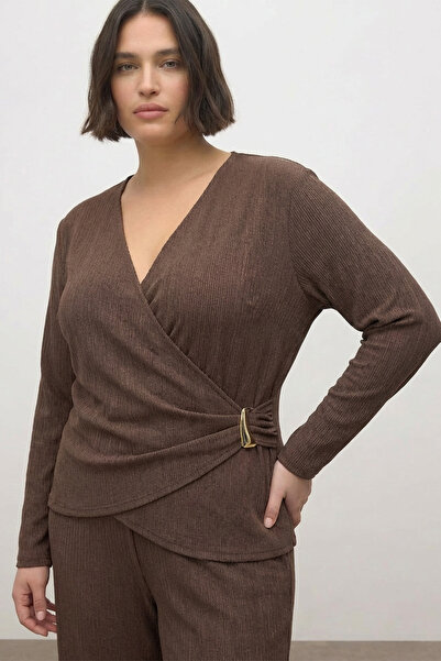 MYLİNE Double-Breasted Knitted Blouse with Buckle Detail