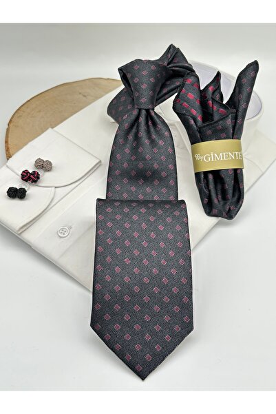 Gutiero Black Patterned Classic Tie with Handkerchief