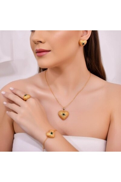 unbranded طقم مجوهرات أنيق بتصميم قلب كلاسيكي – قلادة، أقراط، خاتم وسوار