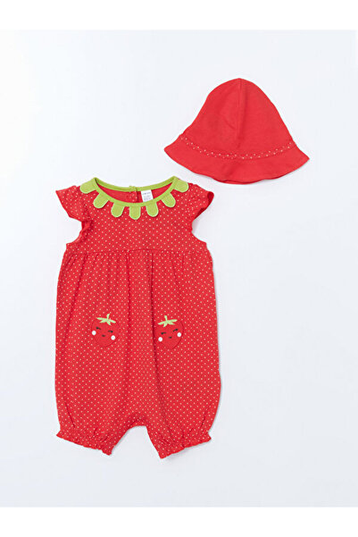 LC Waikiki Rmz Gi̇yi̇m Farkiyla Strawberry Embroidered Baby Girl Hat and Jump...