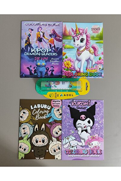 ada çanta kırtasiye 4 adet stickerli boyama kitabı ve 12 li adel tüp kuruboya...