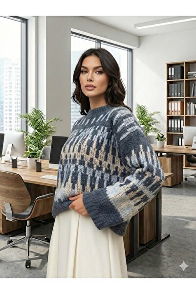 TESTOKUR Renkli Desenli Kalın Kazak