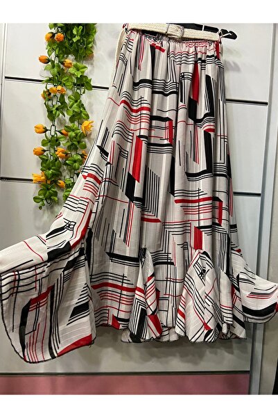 edu collection Patterned Chiffon Skirt with Flounce, Lined, Belt Included, Gi...