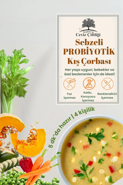 Kaptan`ın Ceviz Çiftliği Tuzsuz Şehriyeli Fermente Sebze Çorbası (Bebek ve Bü...