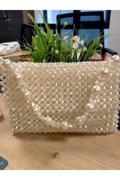 NOSTALJİM Handmade Lined Pearl Bag Off-White