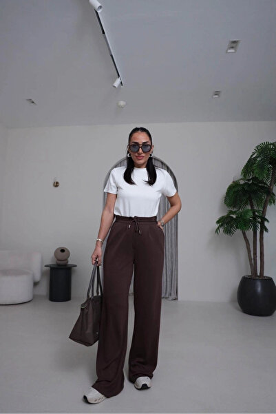 MetuCA Women's Bitter Brown High Waist Tie-Up Wide Leg Flowy Soft Modal Fabri...