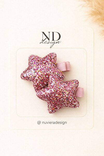 Nuviera Design Pembe Parıltılı Yıldız Klips Toka - 2'li Set