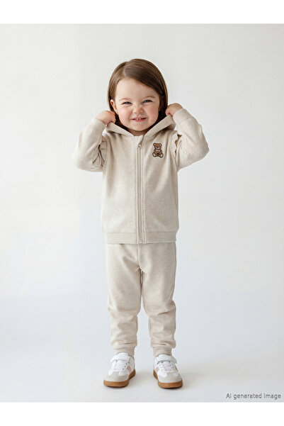 LC Waikiki M&B Collection Bej Kız Bebek Kapüşonlu Hırka ve Eşofman Altı