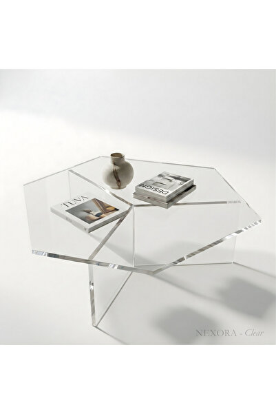 TUVA NEXORA | Transparan Pleksi Altıgen Tasarım Avangard Orta Sehpa | Premium...