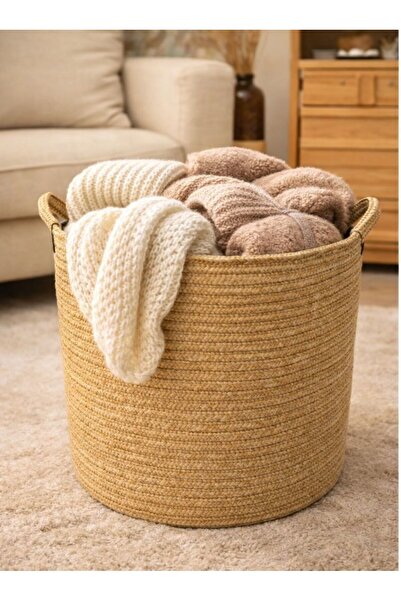 ESPERA HOME DESİGN 35x35 cm Kulplu Oyuncak Sepeti, Battaniye Sepeti, Organize...