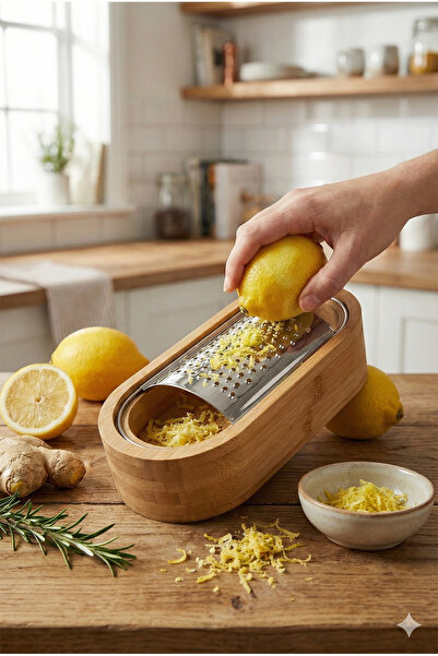 BEYZANA Masa Üstü Bambu Hazneli, Çelik Rende