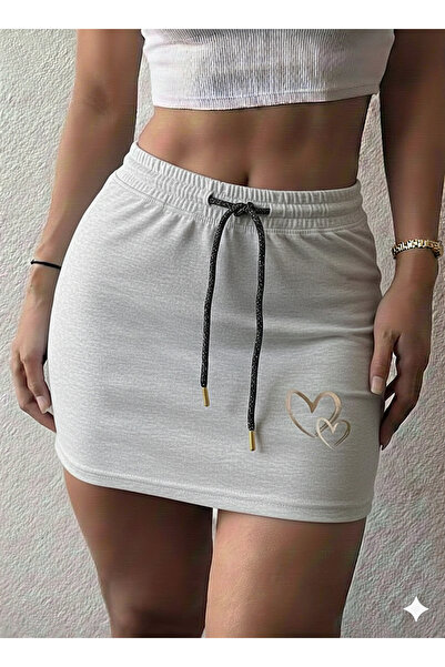 MaxiMor Women's Elastic Waistband Heart Printed 2 Thread Fabric Mini Skirt Le...