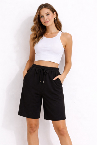NAKRUF Women's Black Regular Shorts Summer Casual Regular Fit