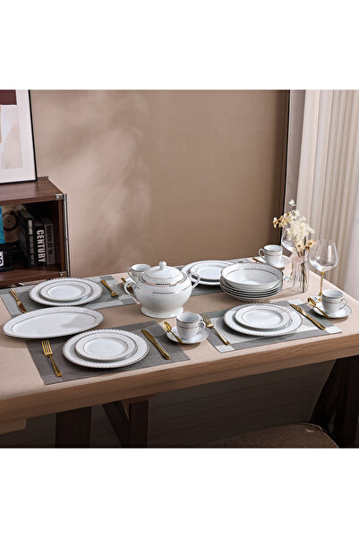 Malooki Golden Lace Heritage Porcelain Dinner Set for 12 People, 64 Pieces, G...