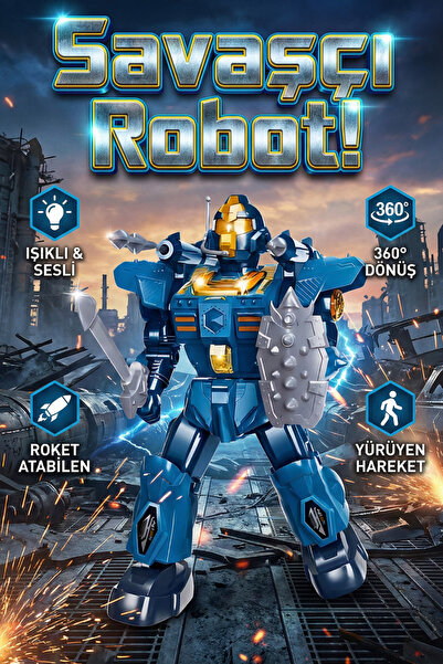 craftivio Büyük Boy Işıklı Sesli ve Roket Atan Savaşçı Robot Oyuncak - 360 De...