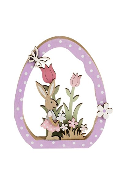 OEM Decorațiune de Paște din lemn, ou liliac, cu buline, flori de iepuraș