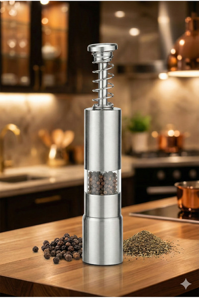 BEYZANA Karabiber Tuz Baharat Öğütücü Otomatik Basmalı Çelik Değirmen