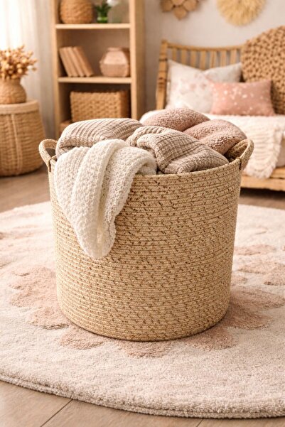ESPERA HOME DESİGN 35x35 cm Kulplu Oyuncak Sepeti, Battaniye Sepeti, Organize...