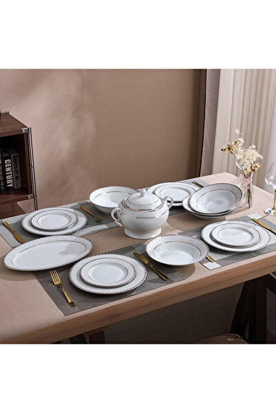 Malooki Golden Lace Heritage Porcelain Dinner Set for 12 People, 40 Pieces, G...