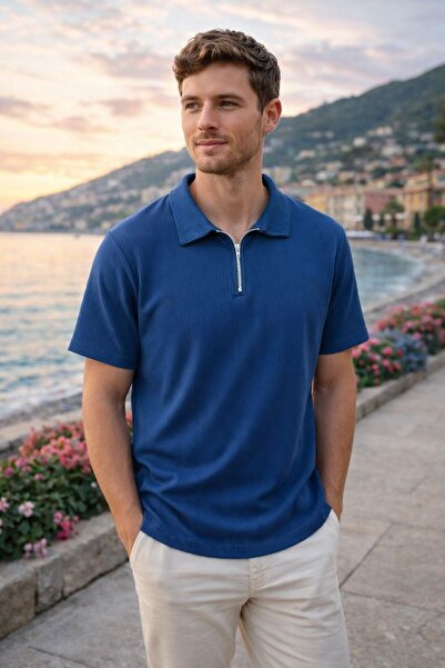 KONSEPT35 Men's Zippered Ottoman Fabric T-Shirt