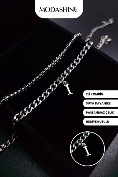 ModaShineShop 2’li Kombin I Harfli Paslanmaz Çelik Bileklik – Sevgiliye Kişiy...