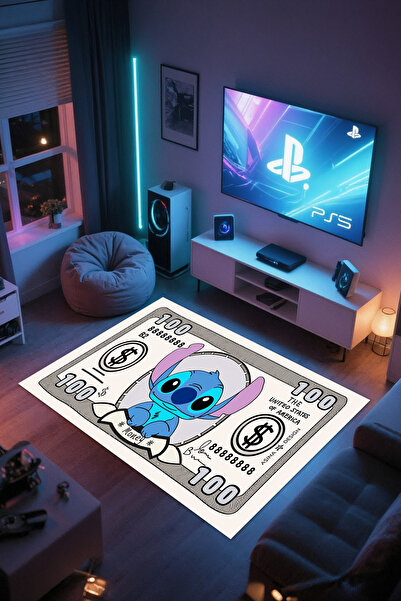 Reyhani Stich Dolar Desenli Kaymaz Taban Makinede Yıkanabilir Çocuk Gamıng Ha...