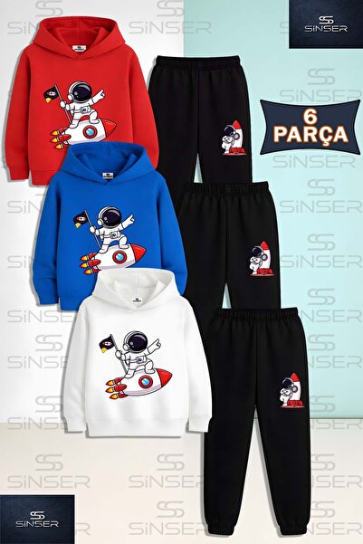 SS SİNSER Children's Unisex Astronaut Shuttle Flag in Hand 3-Piece Hooded Tra...