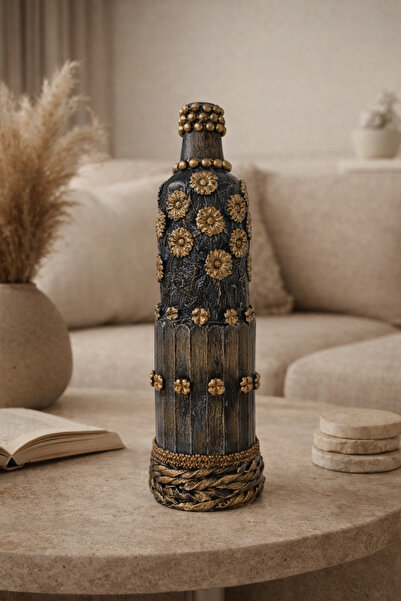 ZESİBA El Yapımı Çiçek Kabartmalı Dekoratif Cam Şişe- Vintage Ev ve Ofis Deko...