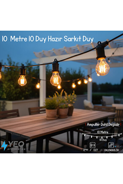 YEO AYDINLATMA 10 Metre 10 Duylu Dekoratif Bahçe Aydınlatma - Dış Mekan Su Ge...