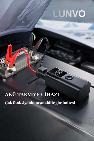 Lunvo Akü Takviyesi Akım Korumalı 12.000mAh Marş Powerbank Oto Lastik Hava ko...