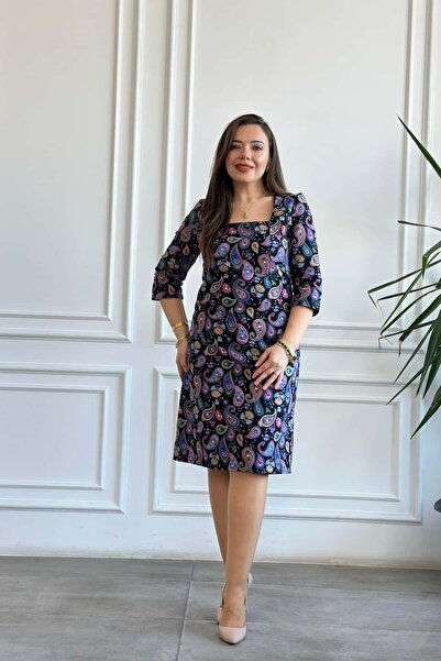 yb yağmur butik Φόρεμα φανελένιο με τετράγωνο γιακά