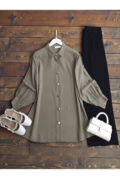 ŞAHİN TESETTÜR GİYİM KOL DÜĞME DETAYLI SALAŞ TUNİK 5673