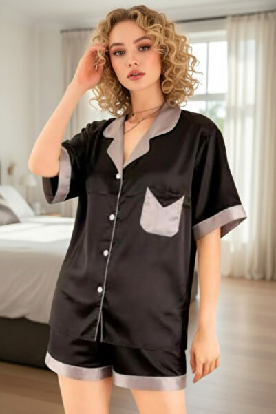 Star Fashion Women's satin pajamas, button-down blouse and shorts