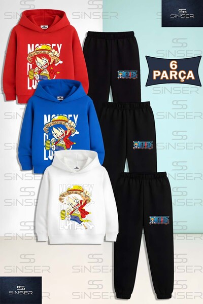 SS SİNSER Children's Unisex Anime One Piece Left Text 3-Piece Hooded Tracksui...
