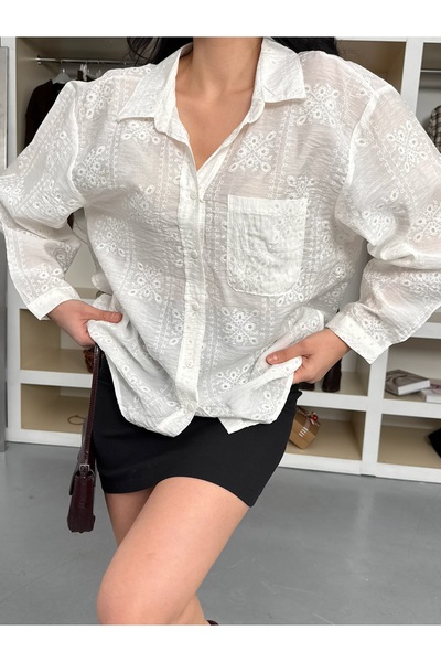 OLİSSE Kadın Soft Dokulu Etnik Desen Gömlek