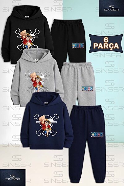 SS SİNSER Παιδικό Unisex ANIME ONE PIECE Σετ φόρμας με κουκούλα 3 τεμαχίων