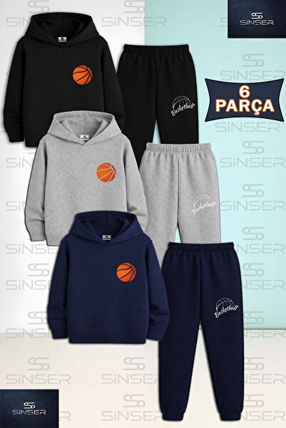 SS SİNSER Children's Unisex Basketball Orange Ball Logo 3-Piece Hooded Tracks...