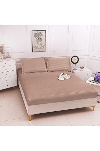 Truva Home Thin Damask Elastic Bed Cover - 3 Piece Set with Pillowcases, 180x...